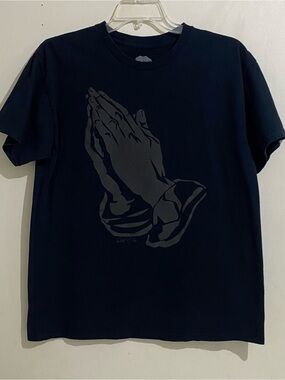 Ring of Fire Black T‑Shirt with Tonal Praying Hands Graphic Y2K